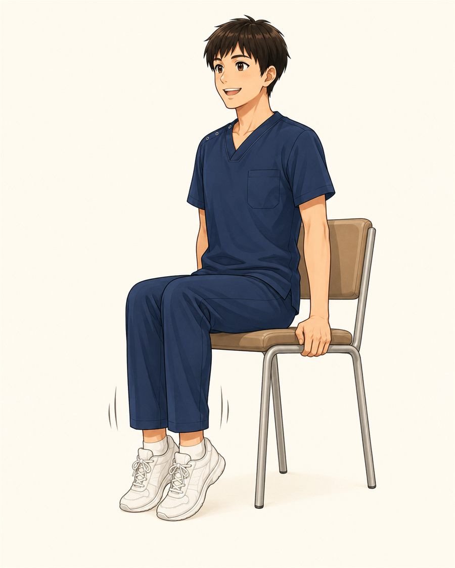 高齢者の座ってできる体操 両足のかかとを上げるタカ