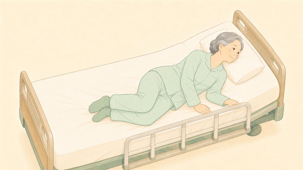 高齢者の寝返り 立てた膝を倒して横向きになる